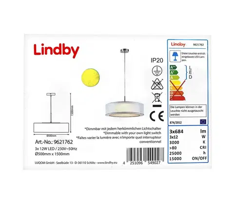 Svítidla Lindby Lindby - LED Stmívatelný lustr na lanku AMON 3xLED/12W/230V 