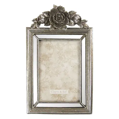 Klasické fotorámečky Antik stříbrný fotorámeček s dekorací květiny - 15*3*25 cm / 10*15 cm Clayre & Eef 2F0765