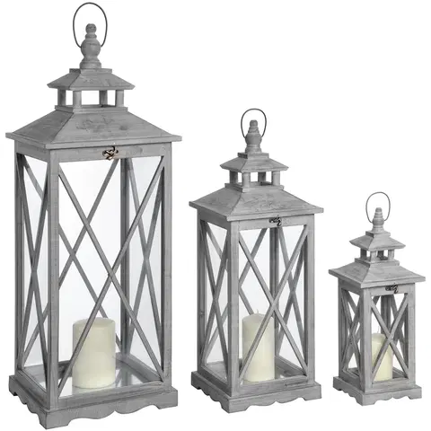 Svíčky, svícny a lucerny Estila Designový set tří dřevěných luceren