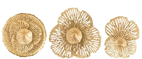 Obrazy 3ks zlatá nástěnná kovová dekorace květy Callien - Ø 35*6cm J-Line by Jolipa 15513