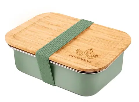 Dózy na potraviny Zelený nerezový svačinový box s bambusovým víčkem - 1200ml/ 20*15*6,5cm Goodways mint 1200ml