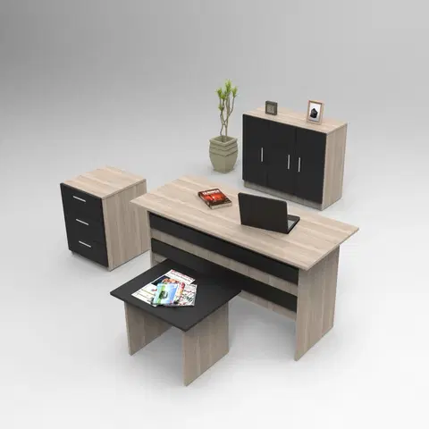 Kancelářské a psací stoly Set kancelářského nábytku VO12 dub černý