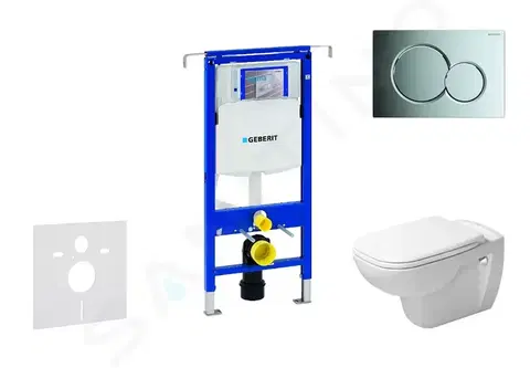 WC sedátka GEBERIT Duofix Modul pro závěsné WC s tlačítkem Sigma01, lesklý chrom + Duravit D-Code WC a sedátko, Rimless, SoftClose 111.355.00.5 NH2