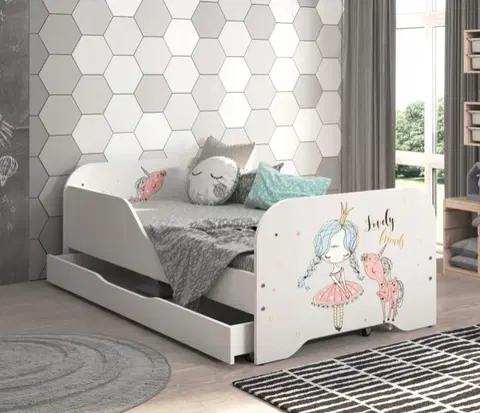 Dětské postele Dětská postel MIKI 160 x 80 cm s motivem princezny a jednorožce