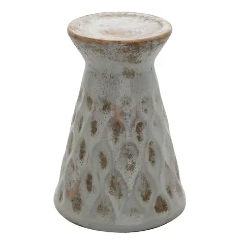 Svícny Keramický svícen s šedou patinou a vzorem Karen - Ø 14*21 cm Clayre & Eef 6CE1325