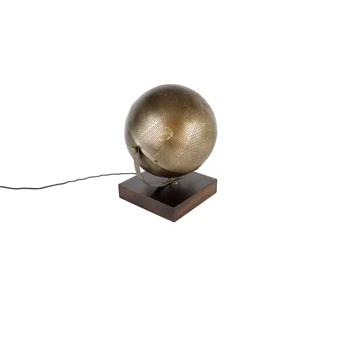 Stolni lampy Průmyslová stolní lampa bronzová se dřevem - Haicha
