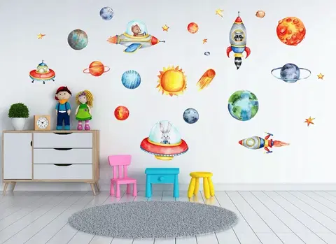 Příroda Krásná dětská barevná nálepka na zeď s motivem kosmu