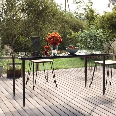 Zahradní stolky Zahradní jídelní stůl černý 160x80x74 cm ocel a tvrzené sklo