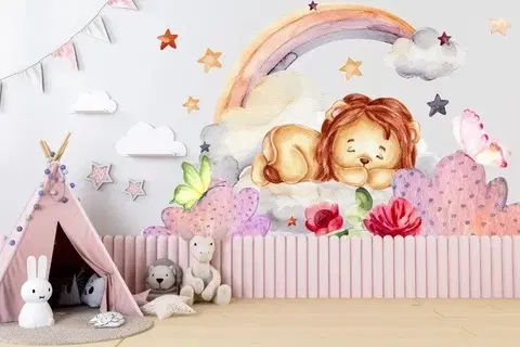 Zvířátka Nálepka na zeď pro děti se spícím lvíčkem