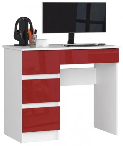 Psací stoly Ak furniture Psací stůl A-7 90 cm bílý/červený levý