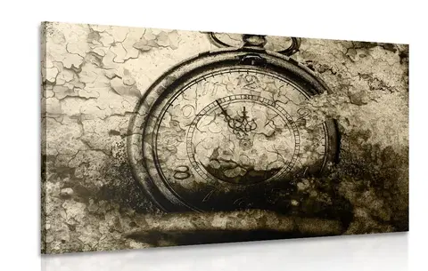Černobílé obrazy Obraz starožitné hodiny v sépiovém provedení
