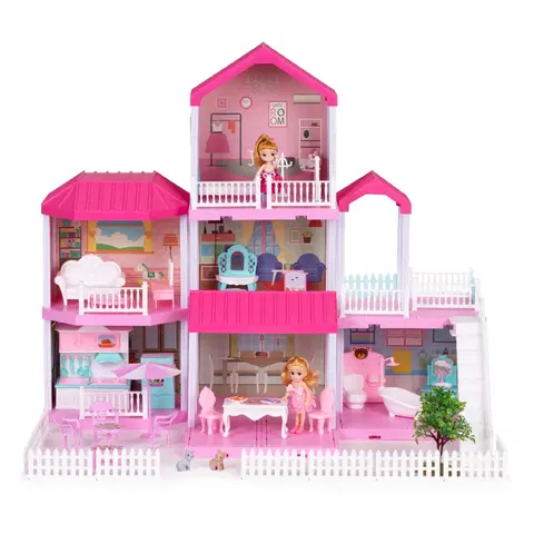 Domečky pro panenky MULTISTORE Velký domeček pro panenky VILLA s nábytkem růžový