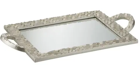 Podnosy a tácy Stříbrný obdélníkový tác se zrcadlem Hexagon - 48*26*4 cm J-Line by Jolipa 87415