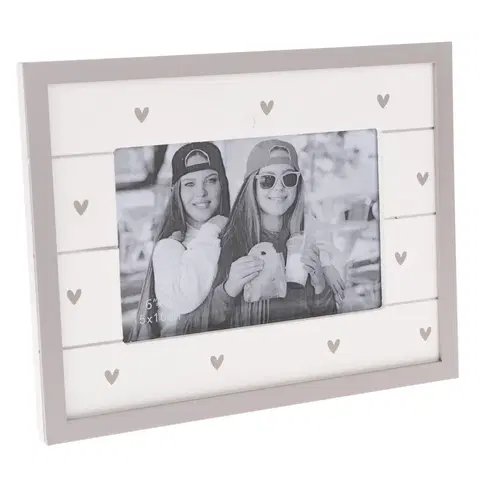 Klasické fotorámečky Dřevěný fotorámeček So much hearts bílá, 22 x 17 cm