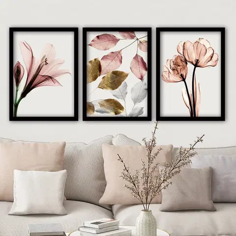 Obrazy Sada dekorativních obrazů KVĚTY 35 cm růžová
