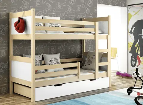 Postele Elvisia Patrová postel DAVE s roštem | borovice/bílá 80 x 180 cm