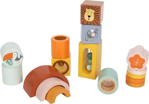 Dřevěné hračky Small foot Smyslové kostky SAFARI ANIMALS vícebarevné