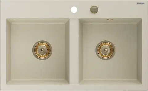Sifony k pračkám MEXEN/S Hektor granitový dřez 2-bowl 800 x 480 mm, béžová, zlatý sifon 6521802000-69-G