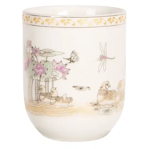 Hrnky a šálky Porcelánový kalíšek na čaj s motivem leknínů - ∅ 6*8 cm / 0,1L Clayre & Eef 6CEMU0076