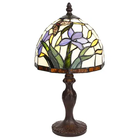 Svítidla Stolní lampa Tiffany s kosatci a motýlkem Fly - Ø 20*36 cm E14/max 1*25W Clayre & Eef 5LL-6274