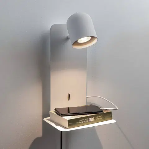 Nástěnná svítidla Paulmann Paulmann Malena USB nástěnná bodovka s policí bílá