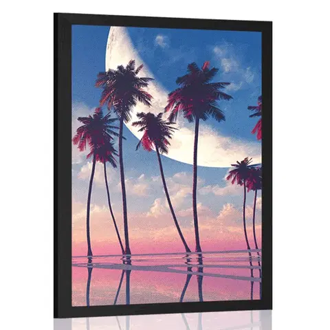 Příroda Plakát západ slunce nad tropickými palmami
