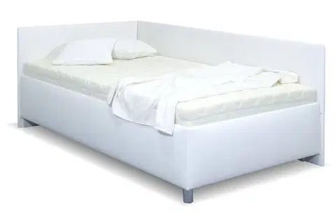 s úložným prostorem Rohová zvýšená čalouněná postel s úložným prostorem Ryana, 120x200, bílá