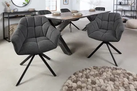 Luxusní jídelní židle Estila Moderní designová židle do jídelny Mariposa s čalouněním v antracitové barvě a černými kovovými nožičkami 83cm