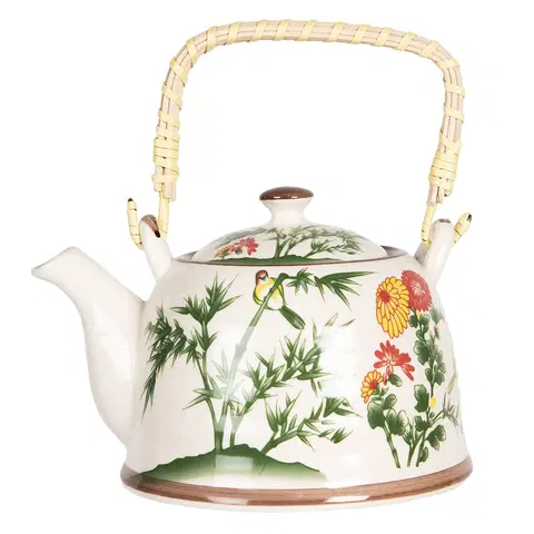 Džbány Porcelánová konvice na čaj s bambusem a květy - 18*14*12 cm / 0,8L Clayre & Eef 6CETE0080