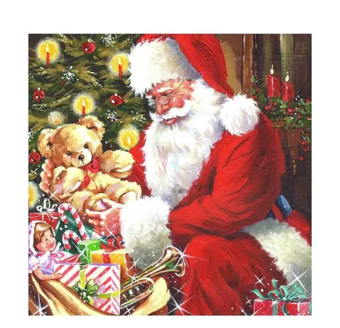 Ubrousky Papírové kapesníky Santa s medvídkem u stromečku - 33*33 cm (20ks) J-Line by Jolipa 27544
