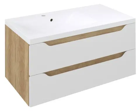 Koupelnový nábytek SAPHO WAVE umyvadlová skříňka 89,7x45x47,8cm, levá, bílá/dub alabama WA092-3022