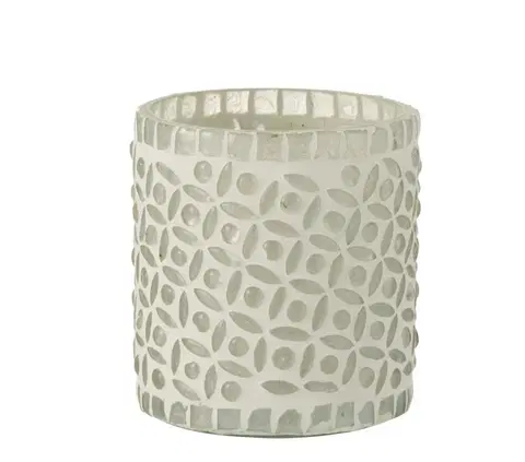 Svícny Bílý skleněný svícen na čajovou svíčku - 8,5*8,5*9 cm J-Line by Jolipa 2479