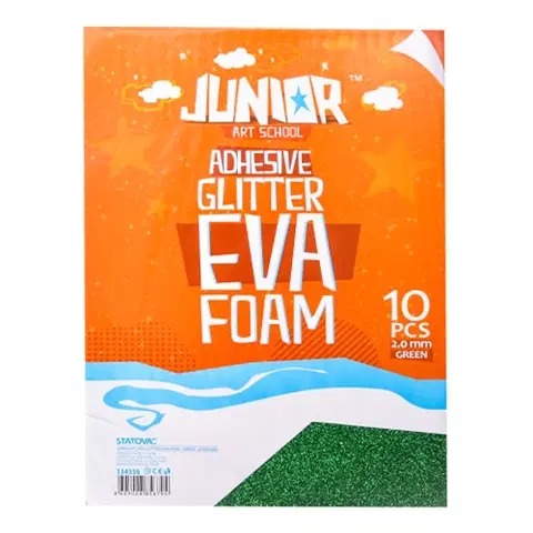 Hračky JUNIOR-ST - Dekorační pěna A4 EVA 10 ks zelená samolepicí glitter 2,0 mm