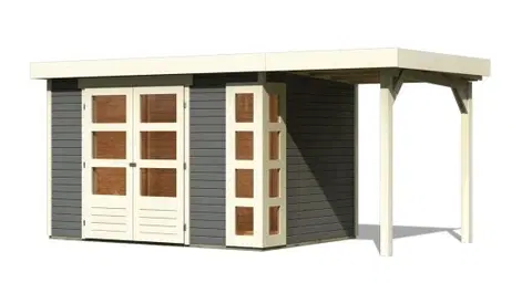 Dřevěné plastové domky Dřevěný zahradní domek KERKO 4 s přístavkem 150 Lanitplast Šedá