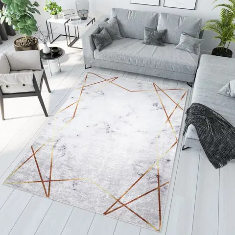 Moderní koberce Šedý trendy koberec s jednoduchým zlatým vzorem