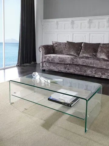 Designové a luxusní konferenční stolky Estila Moderní skleněný konferenční stolek Alize s poličkou 110cm