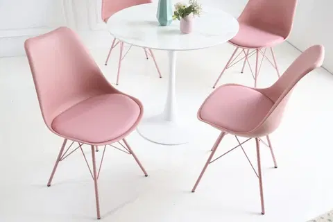Luxusní jídelní židle Estila Designová jídelní židle Scandinavia s čalouněním z eko-kůže růžová 85cm
