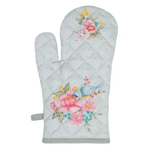 Chňapky Zelená bavlněná chňapka - rukavice s květy Cheerful Birdie - 18*30 cm Clayre & Eef HB44