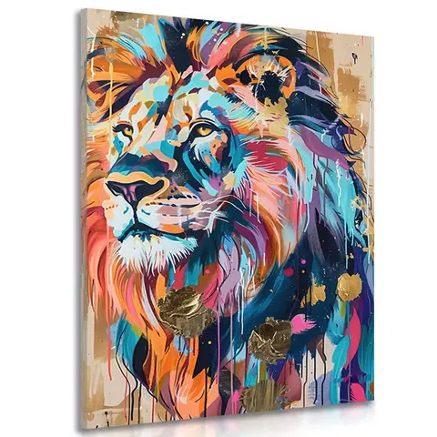 Obrazy lvi a tygři Obraz lev s imitací malby
