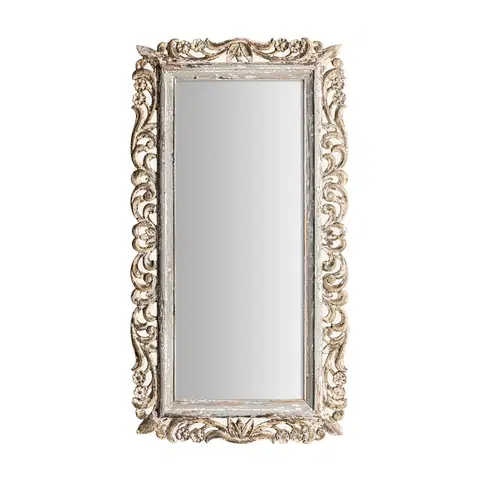 Luxusní a designová zrcadla Estila Rustikálne obdĺžnikové nástenné zrkadlo Manilla s kovovým rámem bielo-hnědé barvy s vintage patinou 88cm