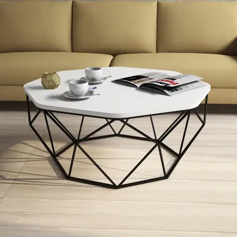 Konferenční stolky Kalune Design Konferenční stolek Diamond 90 cm bílý