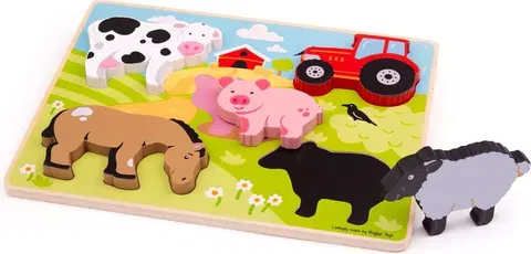 Dřevěné hračky Bigjigs Toys Vkládací puzzle FARM vícebarevné