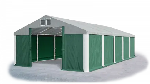 Zahrada Skladový stan 5x10x2,5m střecha PVC 560g/m2 boky PVC 500g/m2 konstrukce ZIMA PLUS Zelená Šedá Bílá