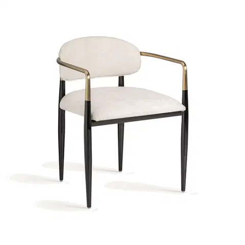 Luxusní jídelní židle Estila Luxusní art-deco jídelní židle Marinna s černou konstrukcí se zlatými prvky a bílým čalouněním 54 cm