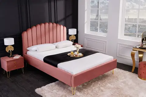 Luxusní a stylové postele Estila Art deco designová manželská postel Bentley s lososovotužovým sametovým čalouněním 140x200