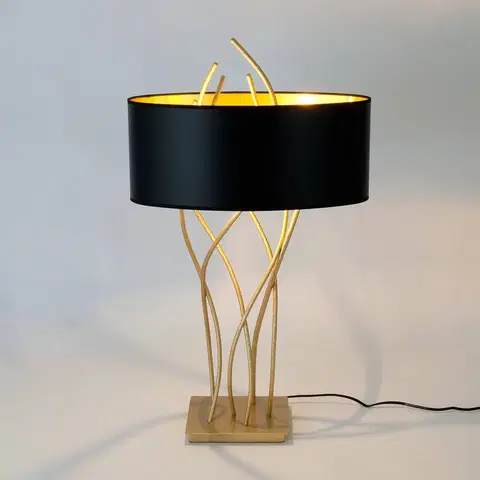 Stolní lampy Holländer Oválná stolní lampa Elba, zlatá/černá, výška 75 cm, železo
