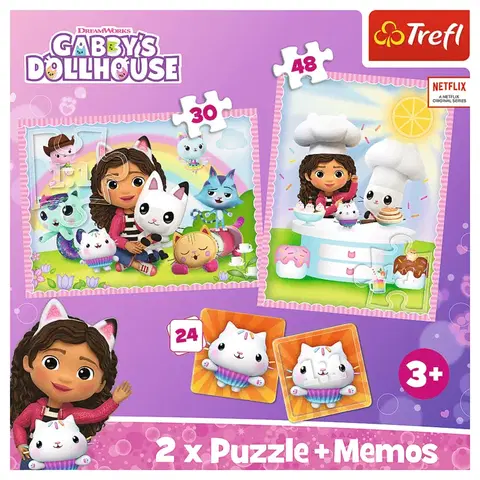 Hračky puzzle TREFL -  Puzzle 2v1 + pexeso - Gabby se svou kočičkou / Universal Gabby's Dollhouse