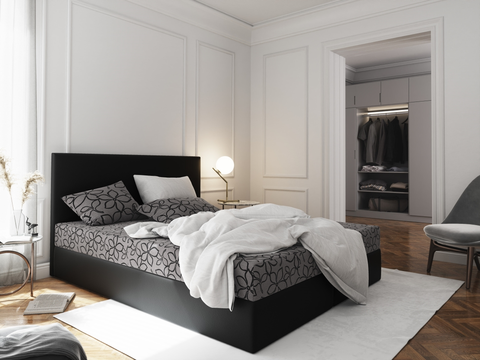 Postele Čalouněná postel CESMIN 180x200 cm, šedá se vzorem/černá