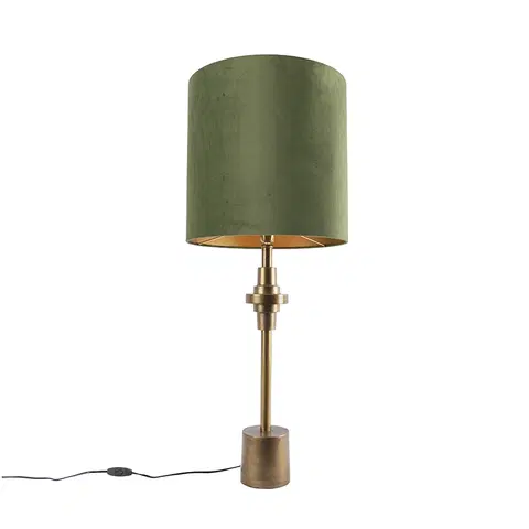 Stolni lampy Stolní lampa bronzový sametový odstín zelená 40 cm - Diverso