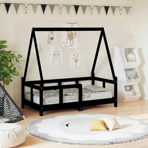 Dětské pokoje Dětská postel černá 70 x 140 cm masivní borové dřevo